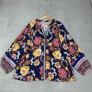 Soft Surroundings Ohana Blouse Women 2X Floral Tunic Button Front Boho Plus Size